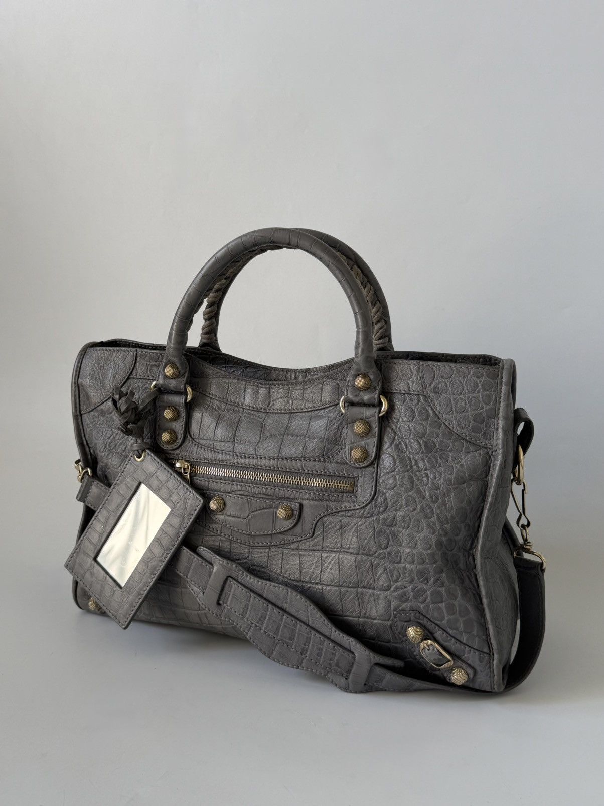 Balenciaga 2000’s Balenciaga Gray Crocodile Giant 12 Gold Hardware City Size ONE SIZE - 3 Thumbnail