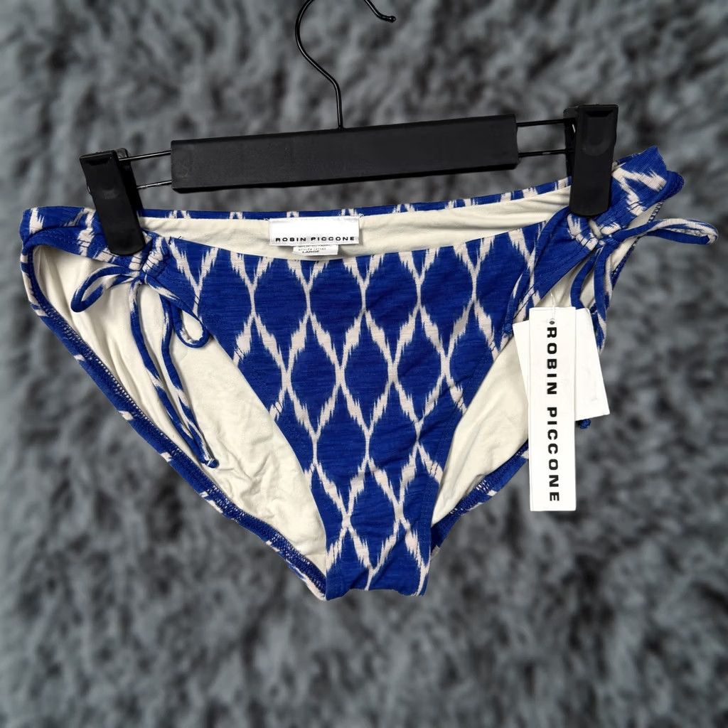 Vintage Robin Piccone Bikini Bottom L Blue Ikat Side Tie Coastal Resort Swimwear Chic Women Size 36" / US 14 / IT 50 - 1 Thumbnail