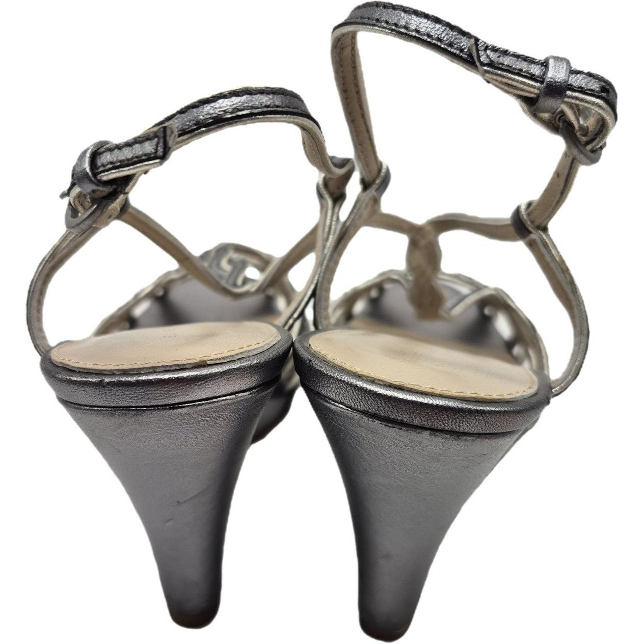 Elie Tahari Elie Tahari Silver Metallic Strappy Wedge Heeled Sandals Wom Size US 8.5 / IT 38.5 - 2 Thumbnail