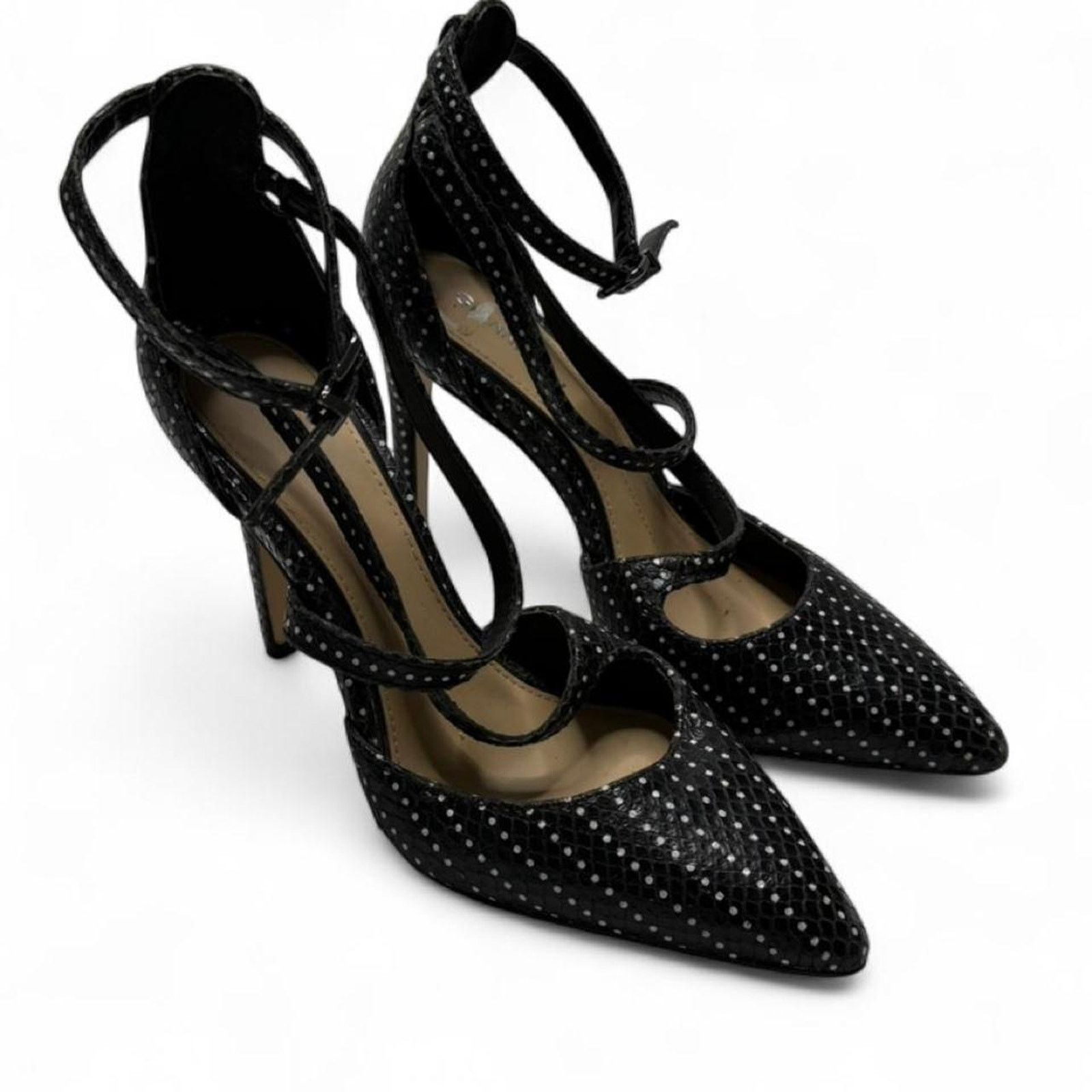 Other Gianni Bini Black polka dot strappy heels silver stud size 6 Size US 6 / IT 36 - 2 Thumbnail