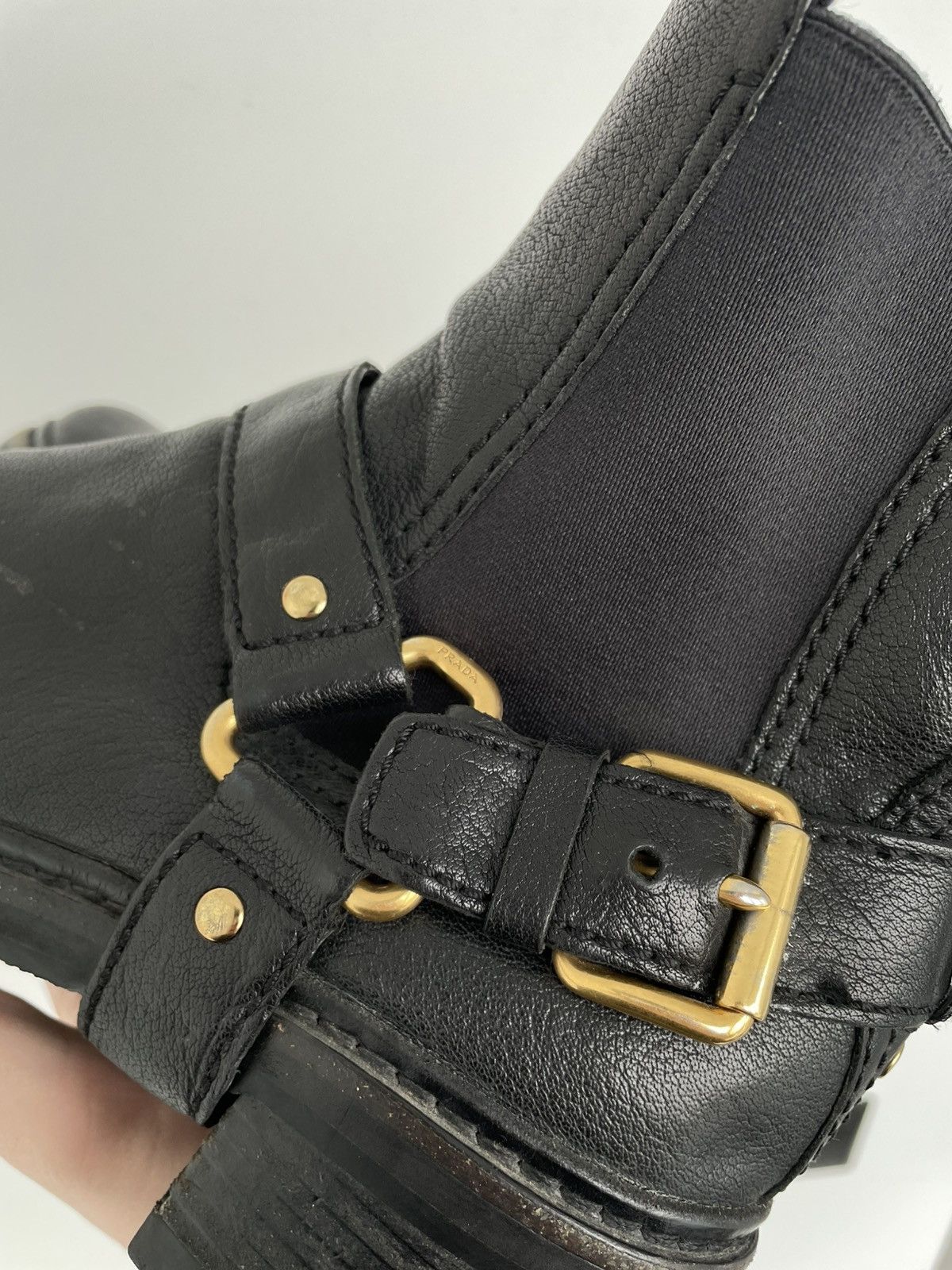 Prada × Vintage PRADA Biker Ankle Motorcycle Leather Boots Size EU 38,5 Size US 8.5 / IT 38.5 - 8 Thumbnail