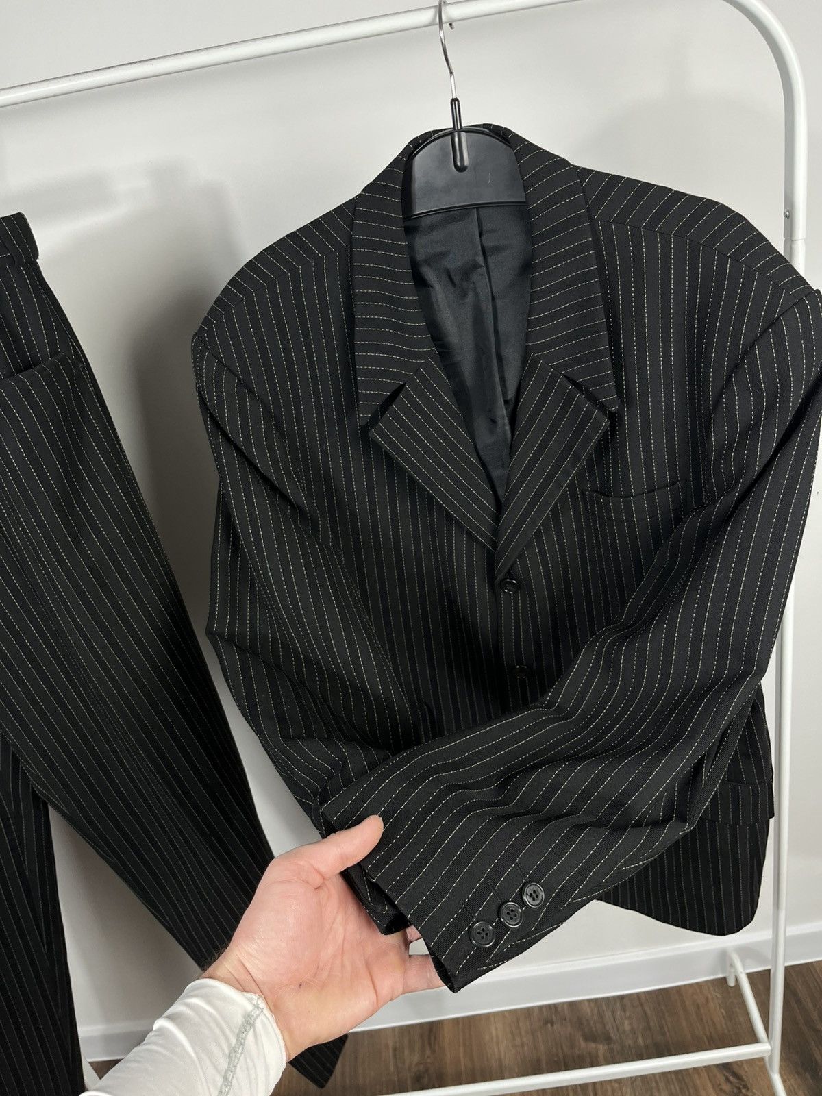 Other Vintage Wool Pinstripe Suit Set Blazer Pants Black France 52 Size 42R - 6 Thumbnail