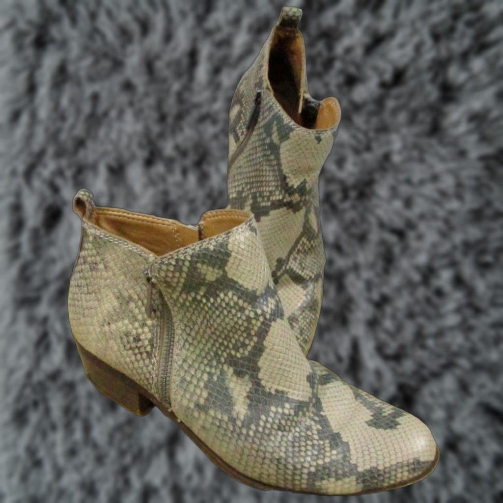 Lucky Brand Lucky Brand Snakeskin Python Zipper Ankle Boots 8.5 M Womens Tan Leather Upper Block Heel Size US 9 / IT 39 - 1 Thumbnail