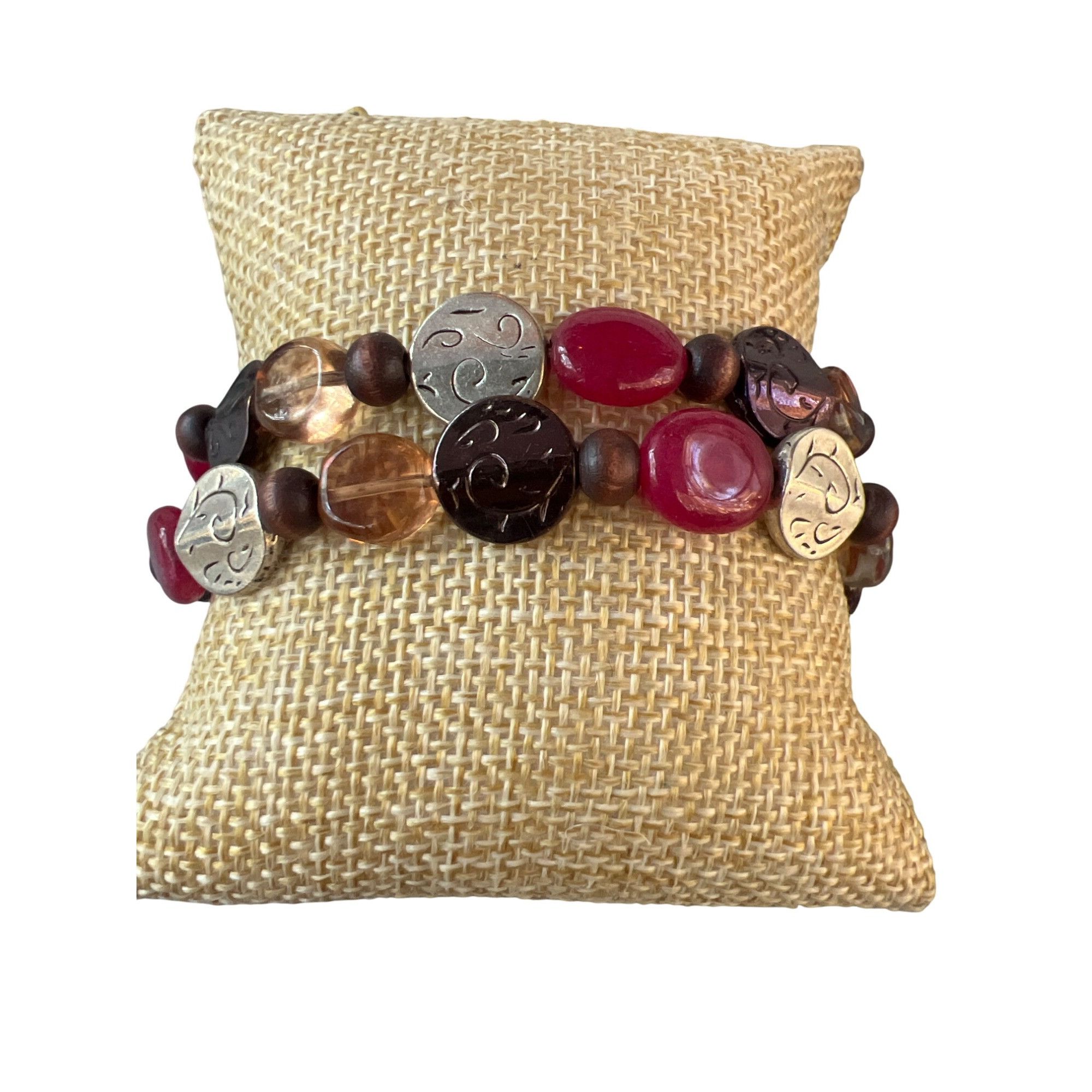 Other Set of 2 Multi Color Glass Beaded Stretch Bracelets Ceramic Size ONE SIZE - 1 Thumbnail