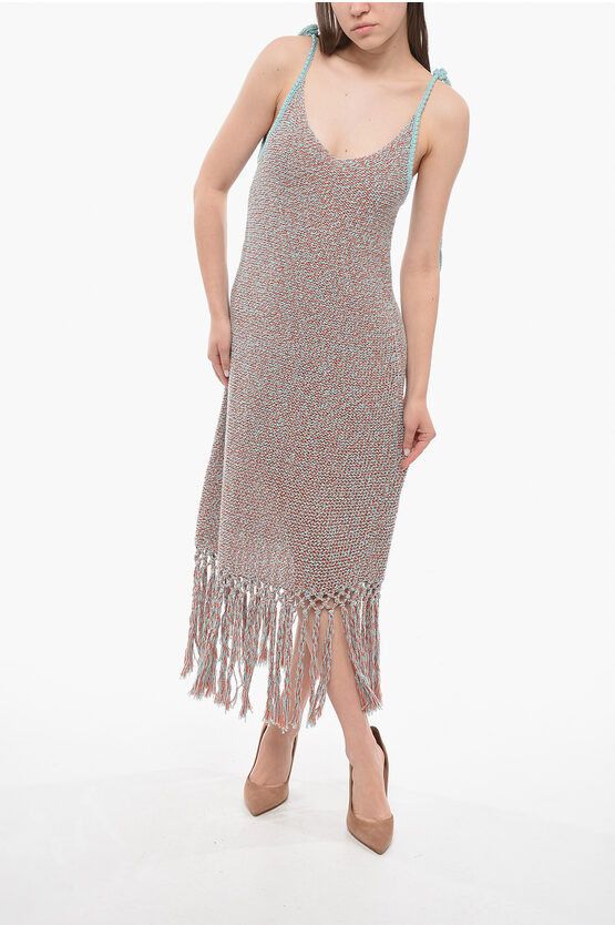 image of Alanui Sunset Beach Dress With Fringes On The Hem in Light Blue, Women's (Size Medium)
