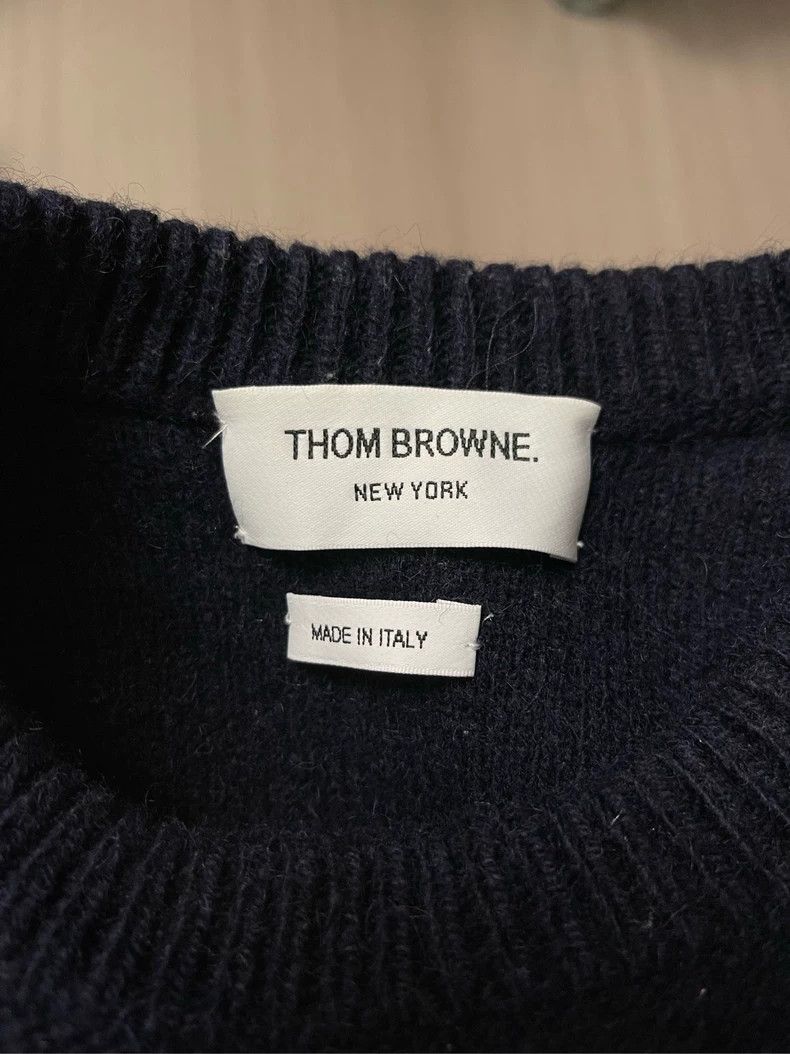Thom Browne Thom browne Dark blue four-striped wool horsehair round-nec Size US XL / EU 56 / 4 - 5 Thumbnail