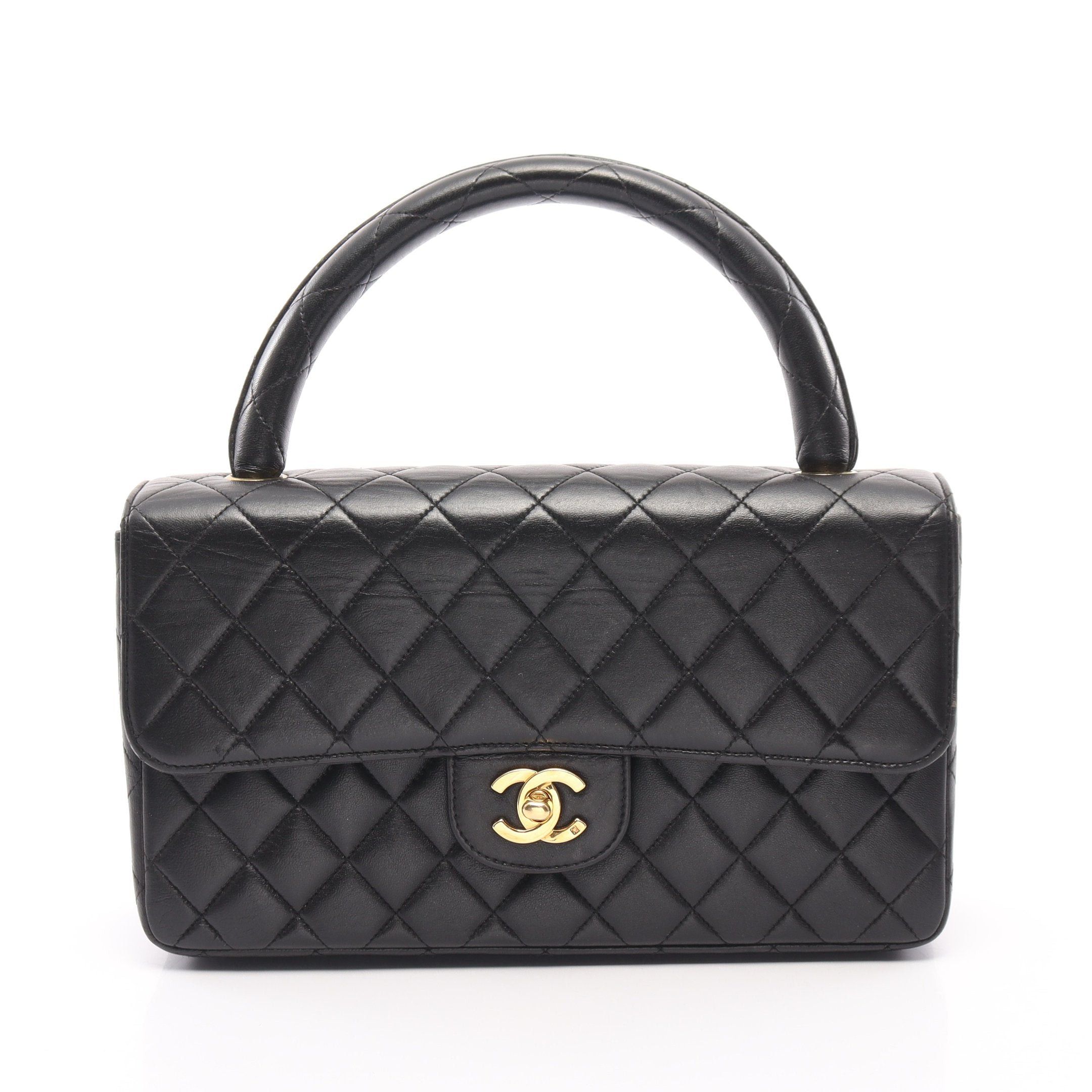 image of Chanel Parent-Child Bag Matelasse Handbag Lambskin Black Gold Hardware Turn Lock, Women's