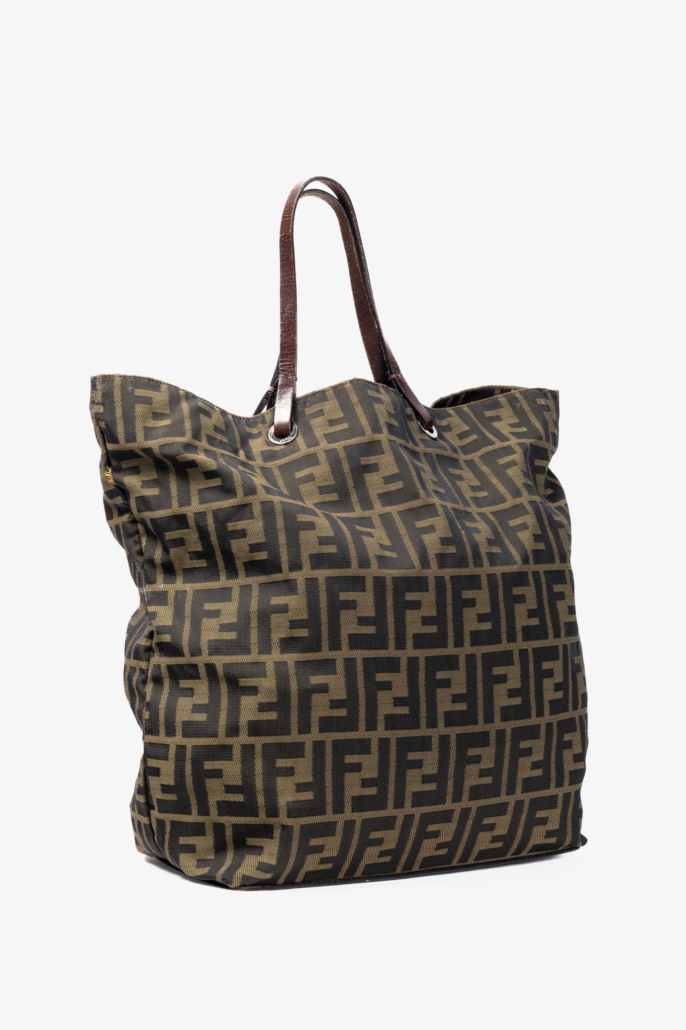 Fendi Fendi Khaki Zucca Canvas Leather-Trim Tote Size ONE SIZE - 2 Thumbnail