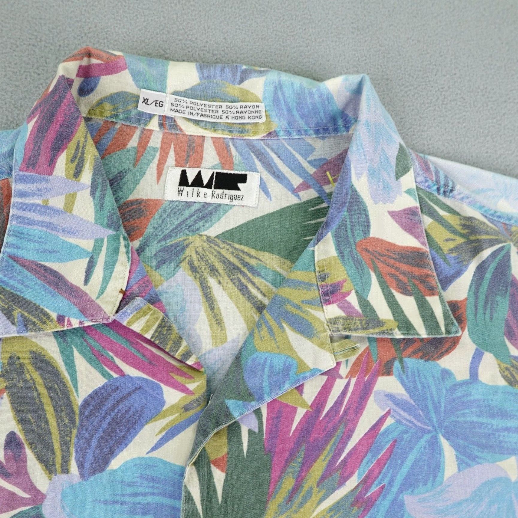 Vintage VINTAGE Wilke Rodriguez Shirt Mens XL Blue Green Hawaiian Button Up Camp 90s Floral Short Sleeve Collared Button-Up Beach Tropical Pockets Mens Size US XL / EU 56 / 4 - 2 Thumbnail