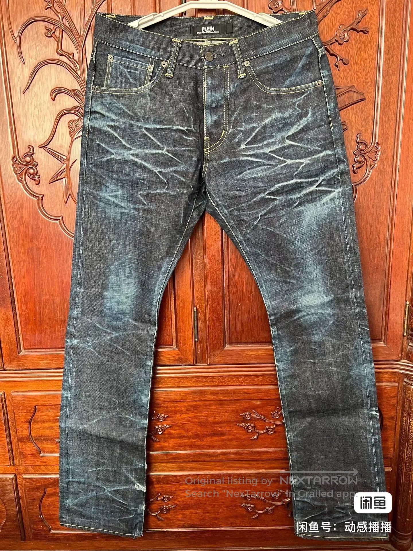 Vintage Indigo Wash Straight Slim Men's Jeans. Size US 31 - 1 Thumbnail
