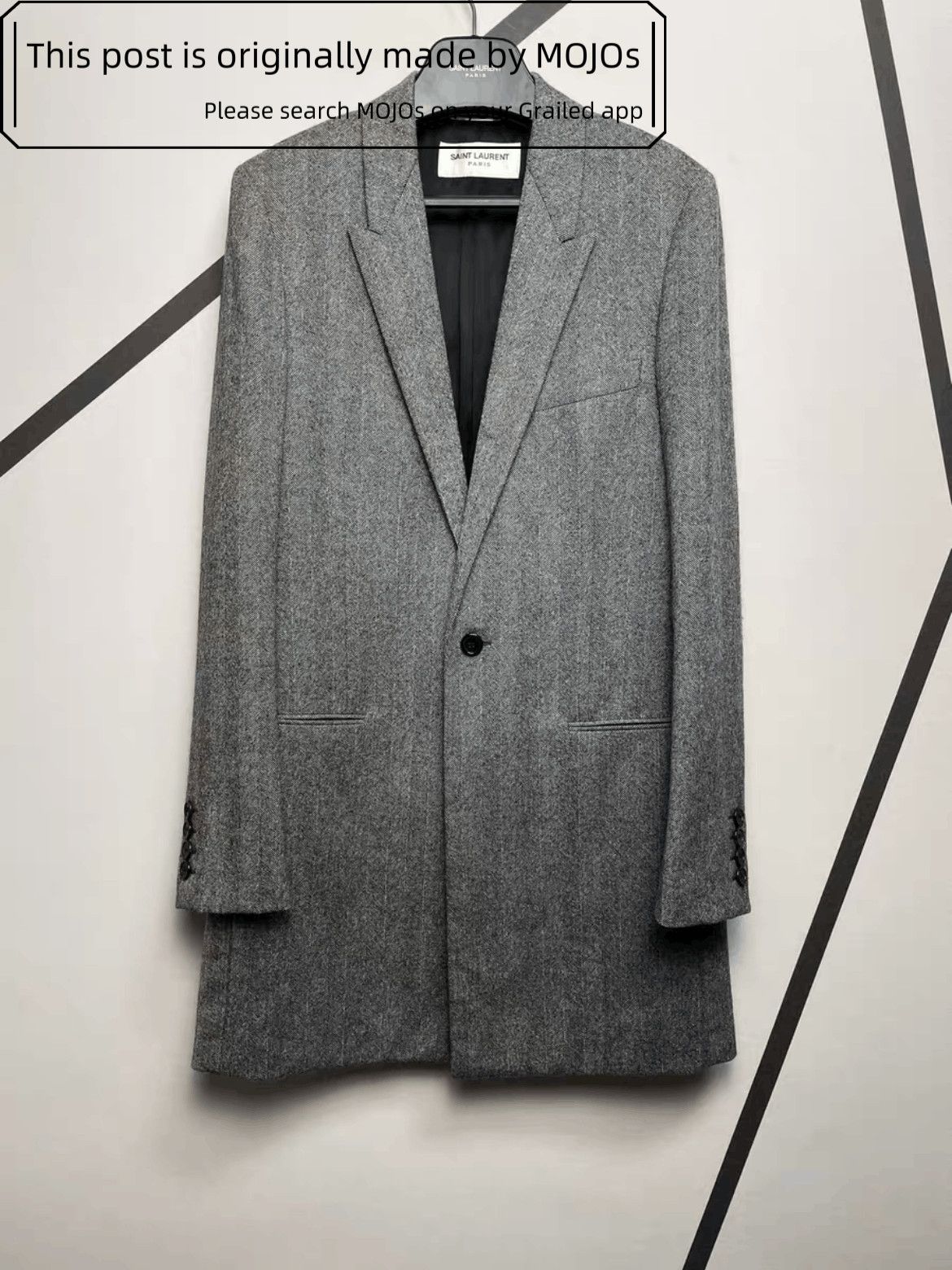 Sz 48 Saint Laurent Paris 17AW Plain Gray Wool Coat