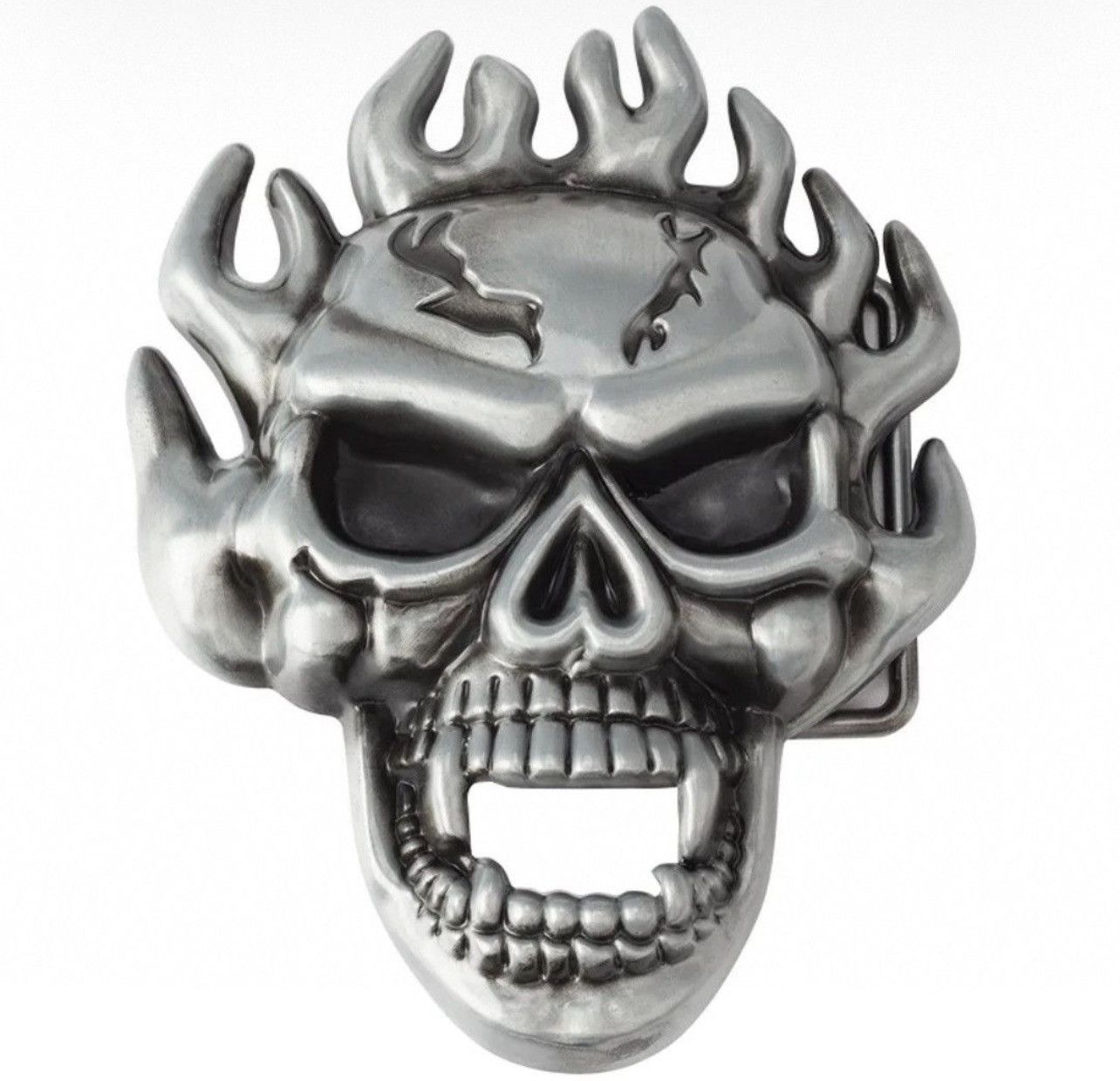 Japanese Brand × Leather Fire Hair Skull Belt Buckle 40 mm Belt in 100/110/120/130 Size ONE SIZE - 2 Thumbnail