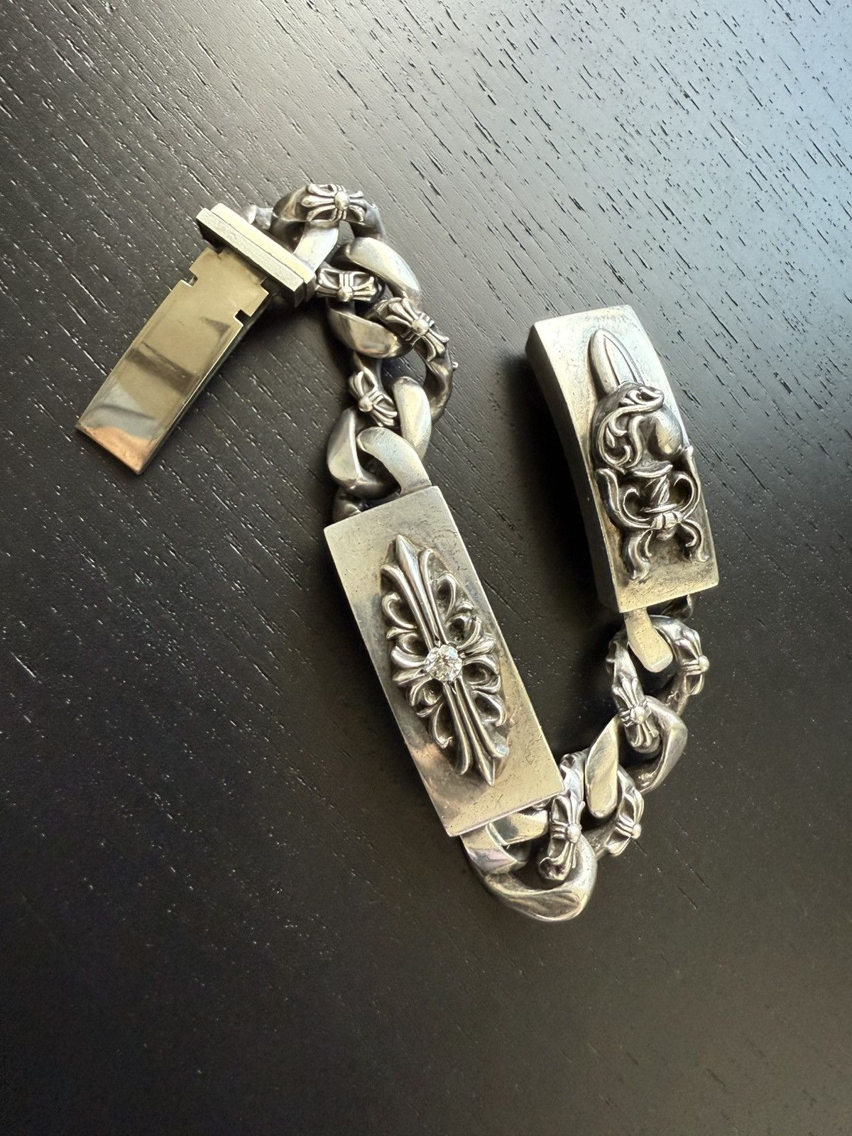 Chrome Hearts DOUBLE ID DIAMOND FLORAL HEART DAGGER FANCY 8 LINK Size ONE SIZE - 1 Thumbnail