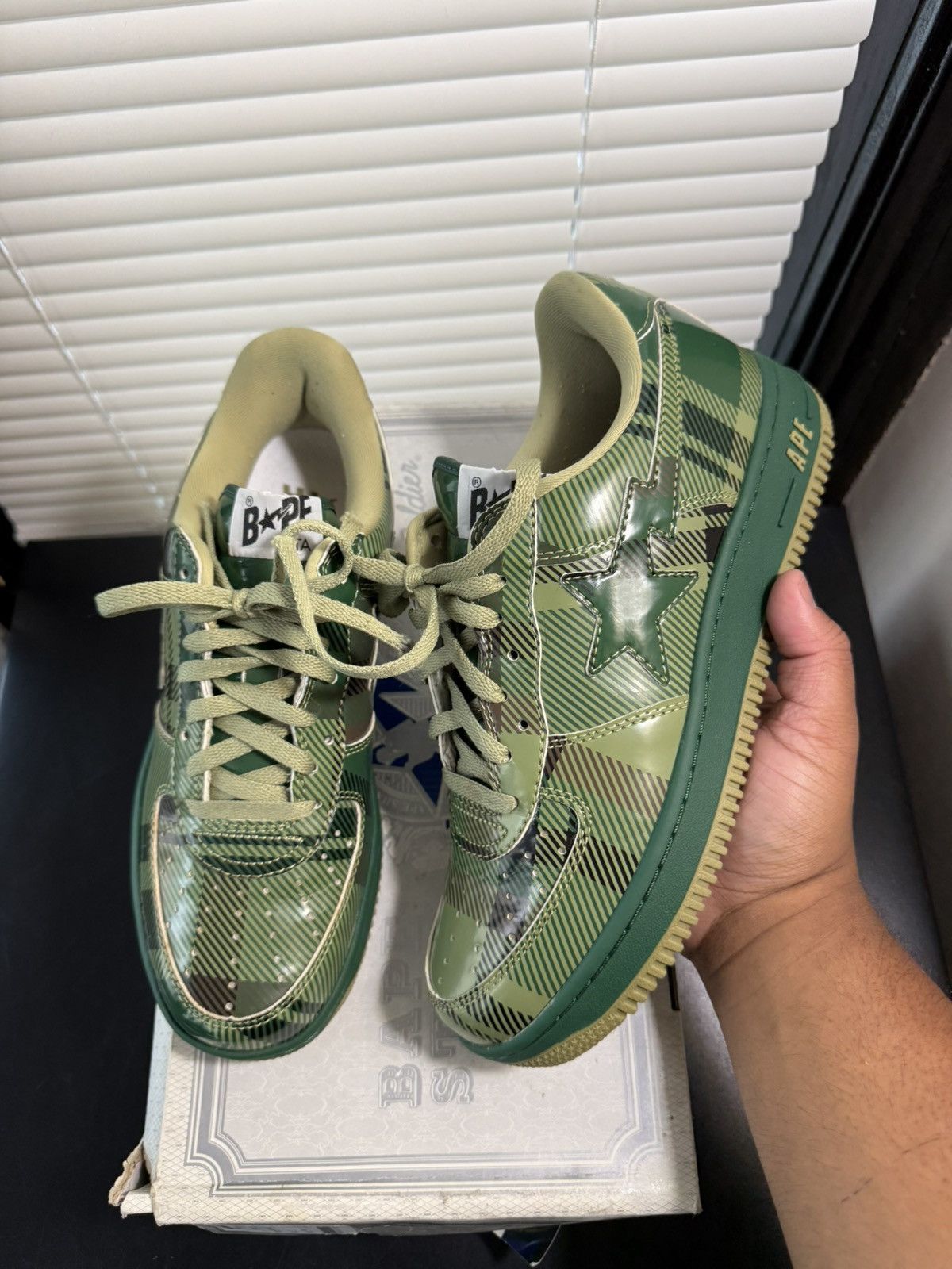 Bape Bapesta Green Check Shoes Size 9 Size US 9 / EU 42 - 1 Thumbnail