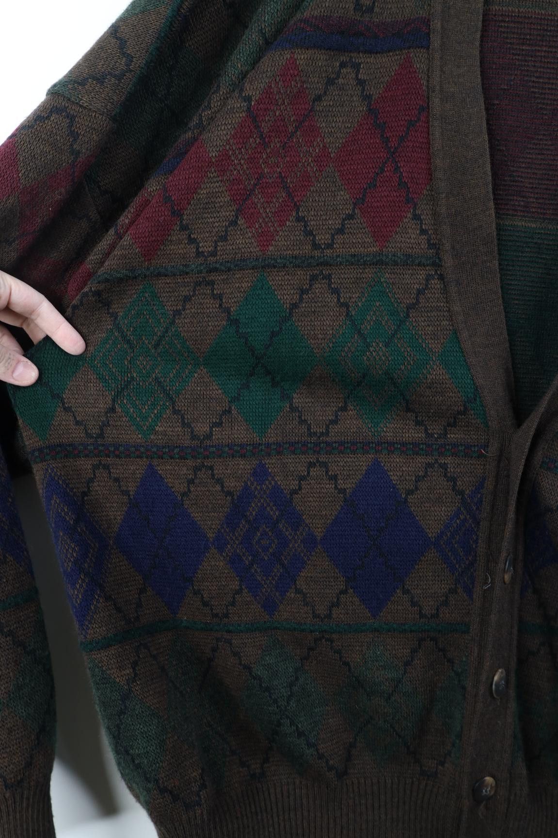 Vintage Vintage 90s Streetwear Knit Argyle Diamond Cardigan Sweater Size US XXL / EU 58 / 5 - 5 Thumbnail