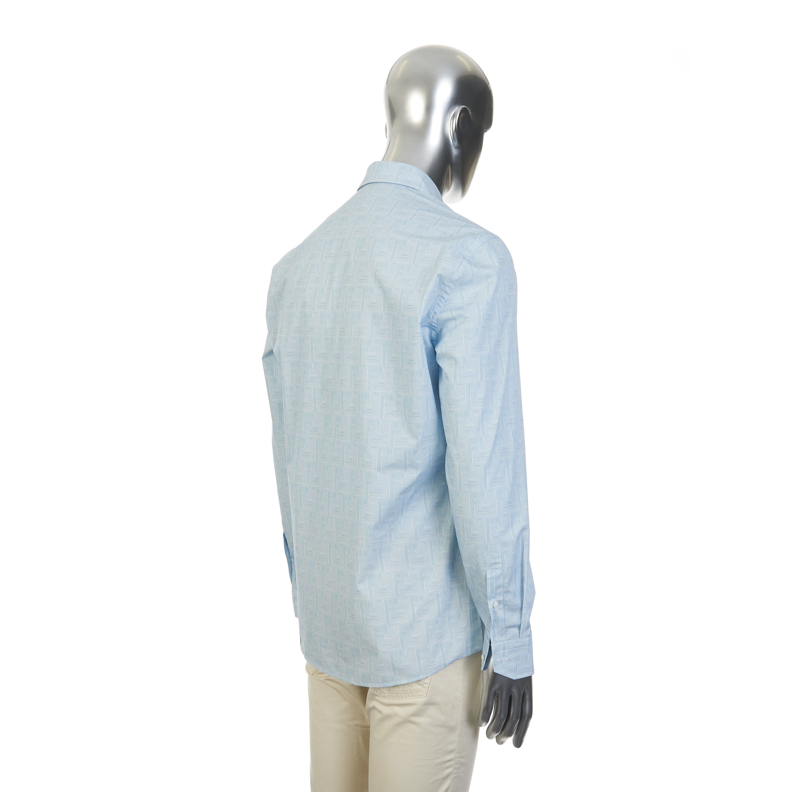 Fendi Longsleeve Shirt In Blue Cotton With Fendi Motif Print Size US M / EU 48-50 / 2 - 6 Thumbnail