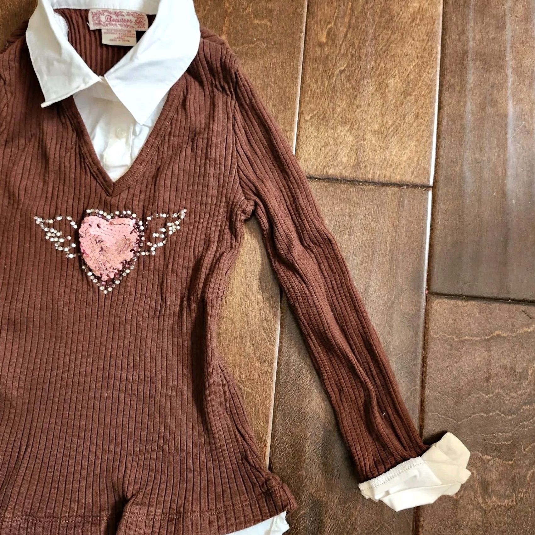 Vintage Beautees Junior Layered Look Preppy Buttons Collar Neck Sweater L Teens Brown Long Sleeve Regular Size L Size L / US 10 / IT 46 - 5 Thumbnail