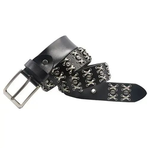 Jean × Leather Retro Leather Cowboy Rivet Jeans Belt Size ONE SIZE - 3 Thumbnail
