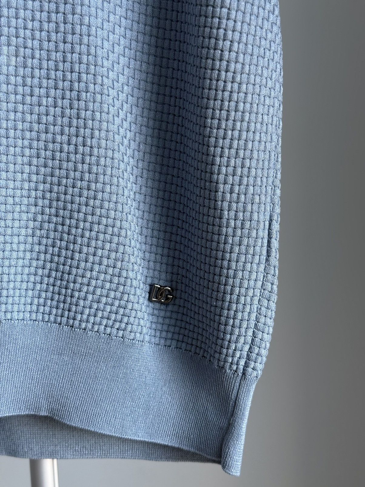 Dolce & Gabbana Dolce Gabbana Textured Knitt Polo Blue Mens Metal Logo DG Size US L / EU 52-54 / 3 - 13 Thumbnail