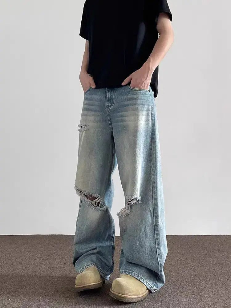 Japanese Brand High street ripped straight leg vintage baggy jeans Size US 32 / EU 48 - 4 Thumbnail