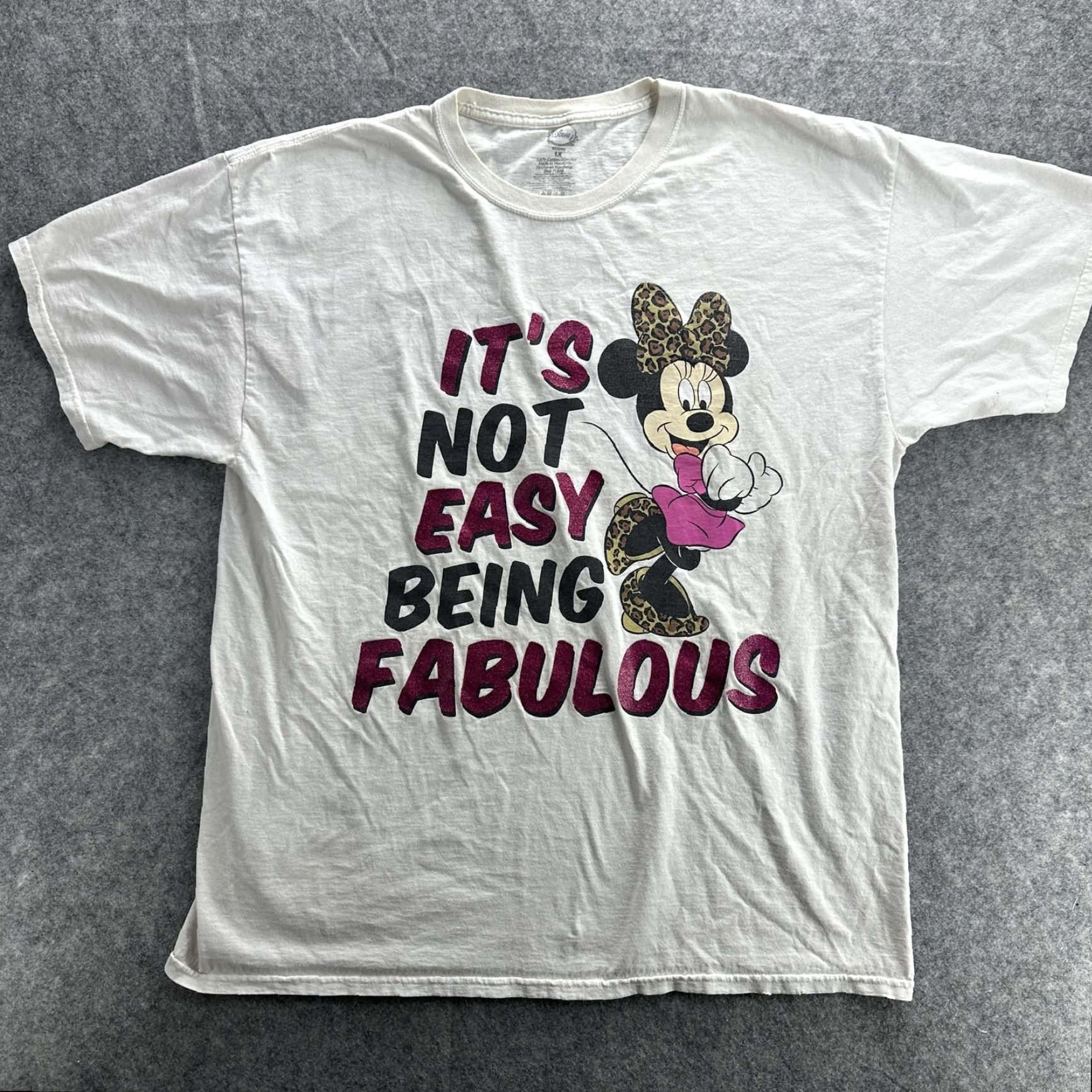 Disney VINTAGE Disney Minnie Mouse Shirt Womens Plus 1X White Graphic Tee Short Sleeve Leopard Bow Glitter Size XL / US 12-14 / IT 48-50 - 2 Thumbnail