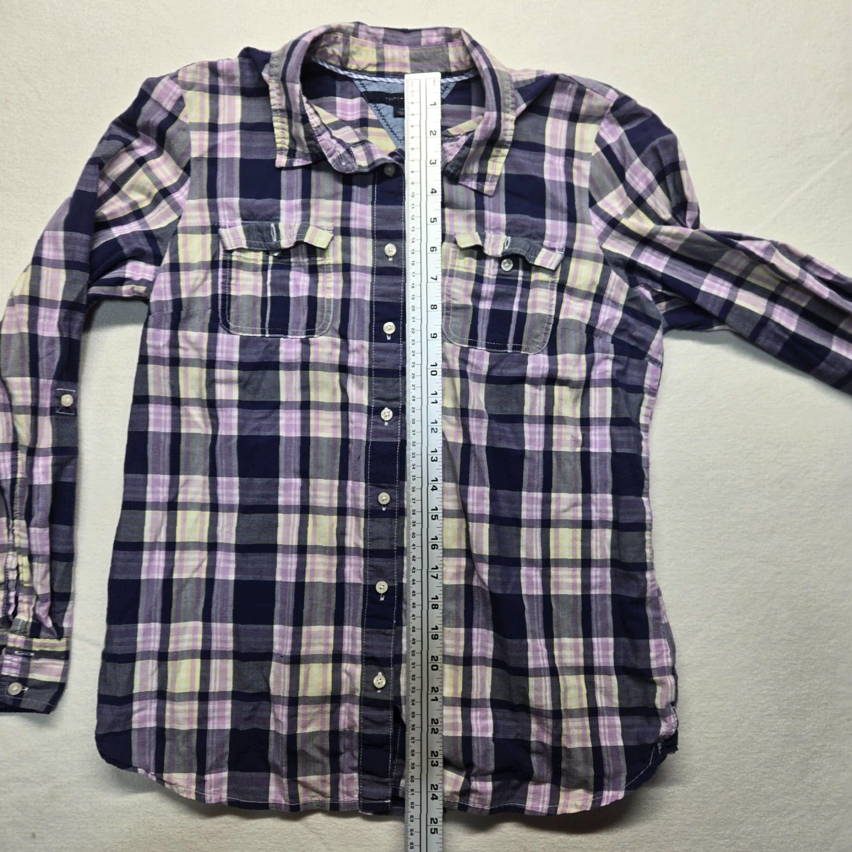 Tommy Hilfiger VINTAGE Tommy Hilfiger Women's Shirt Long Sleeve Plaid Button-Up Classic Fit Purple L Size L / US 10 / IT 46 - 6 Thumbnail