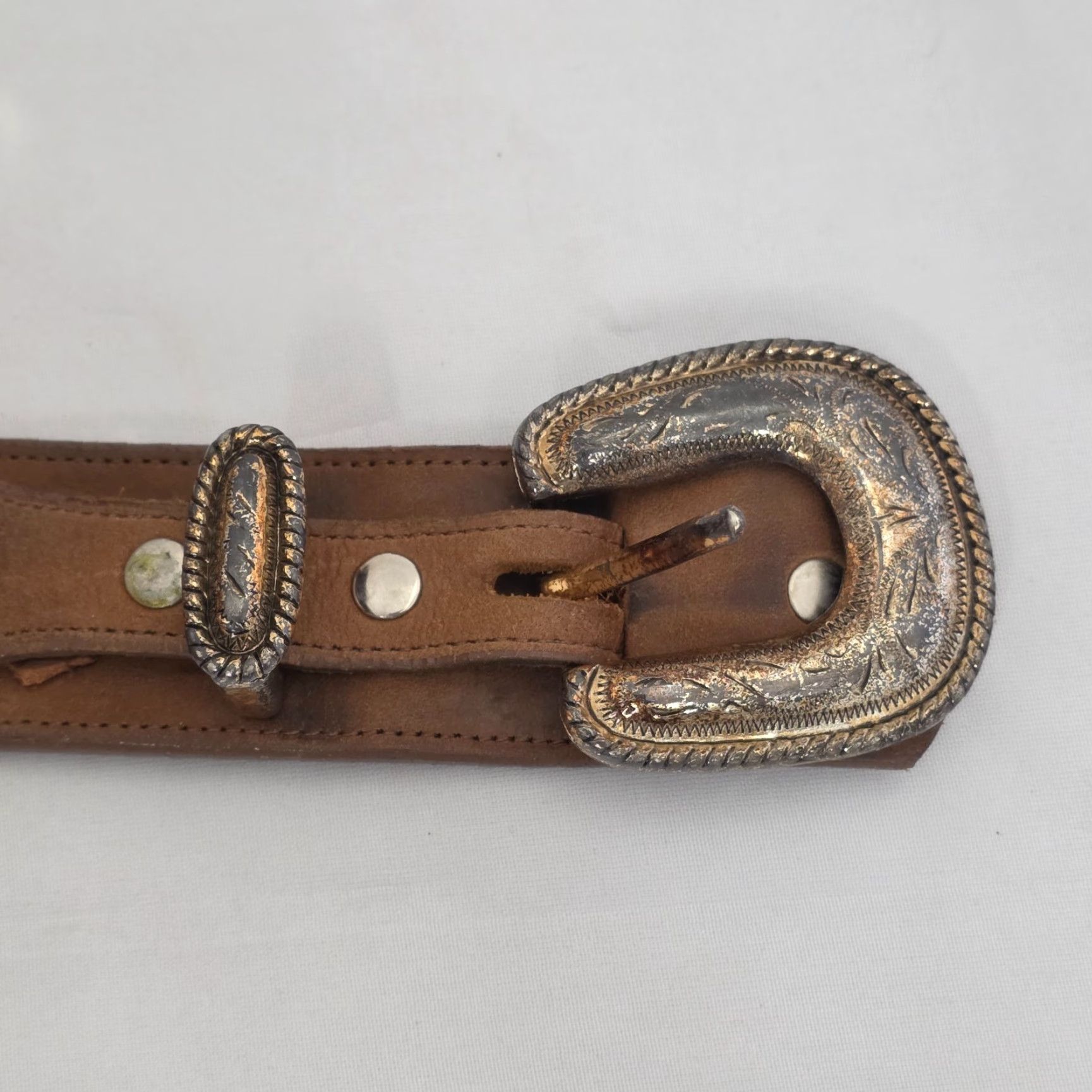 Vintage Nadim Western Belt Genuine Leather Size 38 Brown USA Buckle Accents 1 3/8 in Belt Men Size 38 - 7 Thumbnail
