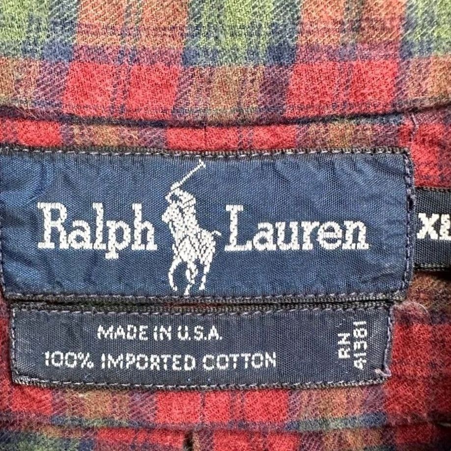 Ralph Lauren VINTAGE Ralph Lauren Shirt Men XL Red Flannel Plaid Button-Down Pony Made In USA Size US XL / EU 56 / 4 - 4 Thumbnail