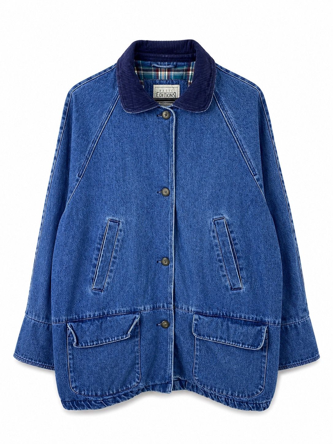 Basic Editions Vintage Basic Editions Denim Jacket Plaid Corduroy Collar Size US M / EU 48-50 / 2 - 1 Thumbnail
