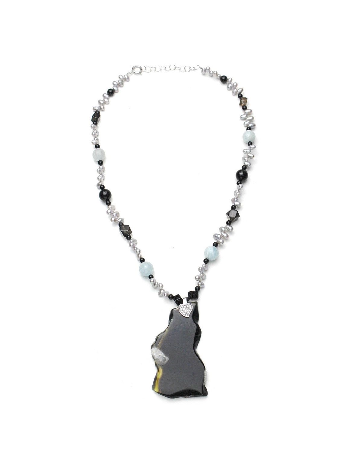 2000S JAPANESE MADE STERLING CHARM GEMSTONE BEADS NECKLACE