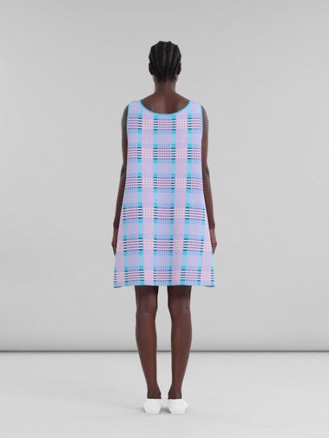 Marni oc11z0525 Checked Techno A-Line Dress in Blue Size M / US 6-8 / IT 42-44 - 3 Thumbnail