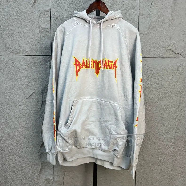 Balenciaga Balenciaga Flame Logo Splatter Distressed Sweatshirt Size US S / EU 44-46 / 1 - 1 Thumbnail