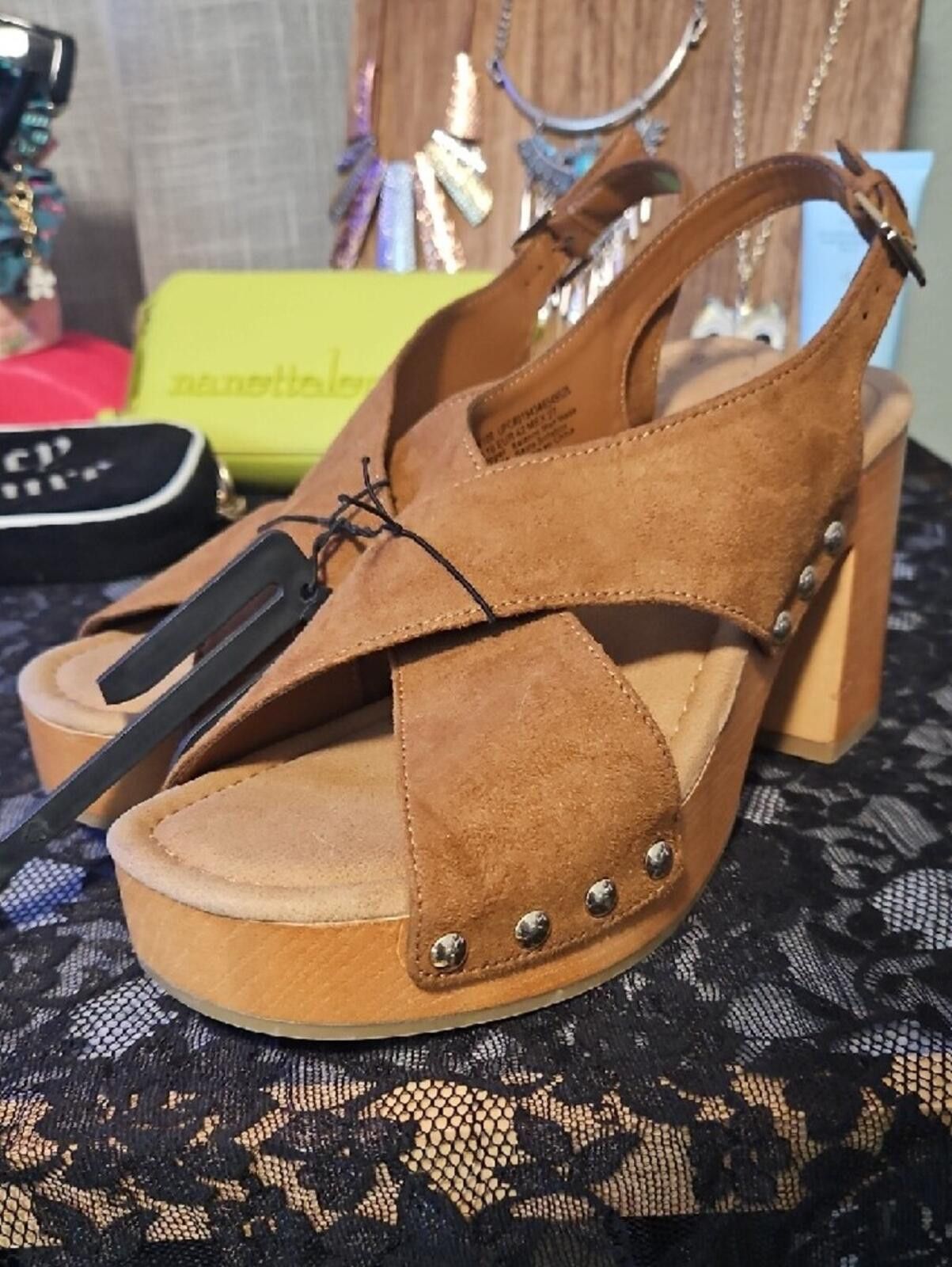 Other Time and Tru Brown Suede Platform Slingback Sandals Size US 10 / IT 40 - 2 Thumbnail