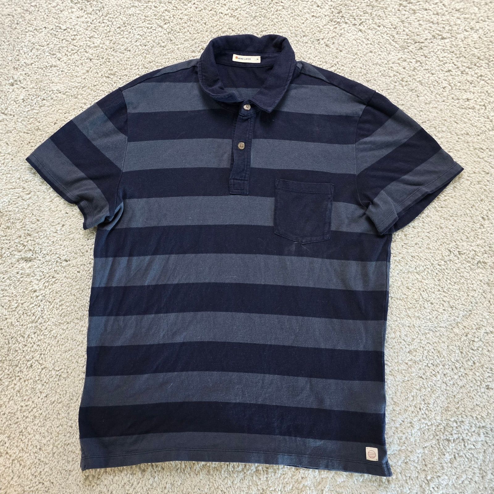 Marine Layer Marine Layer Mens Medium Stripe Blue Polo Shirt Modal Soft Size US M / EU 48-50 / 2 - 2 Thumbnail