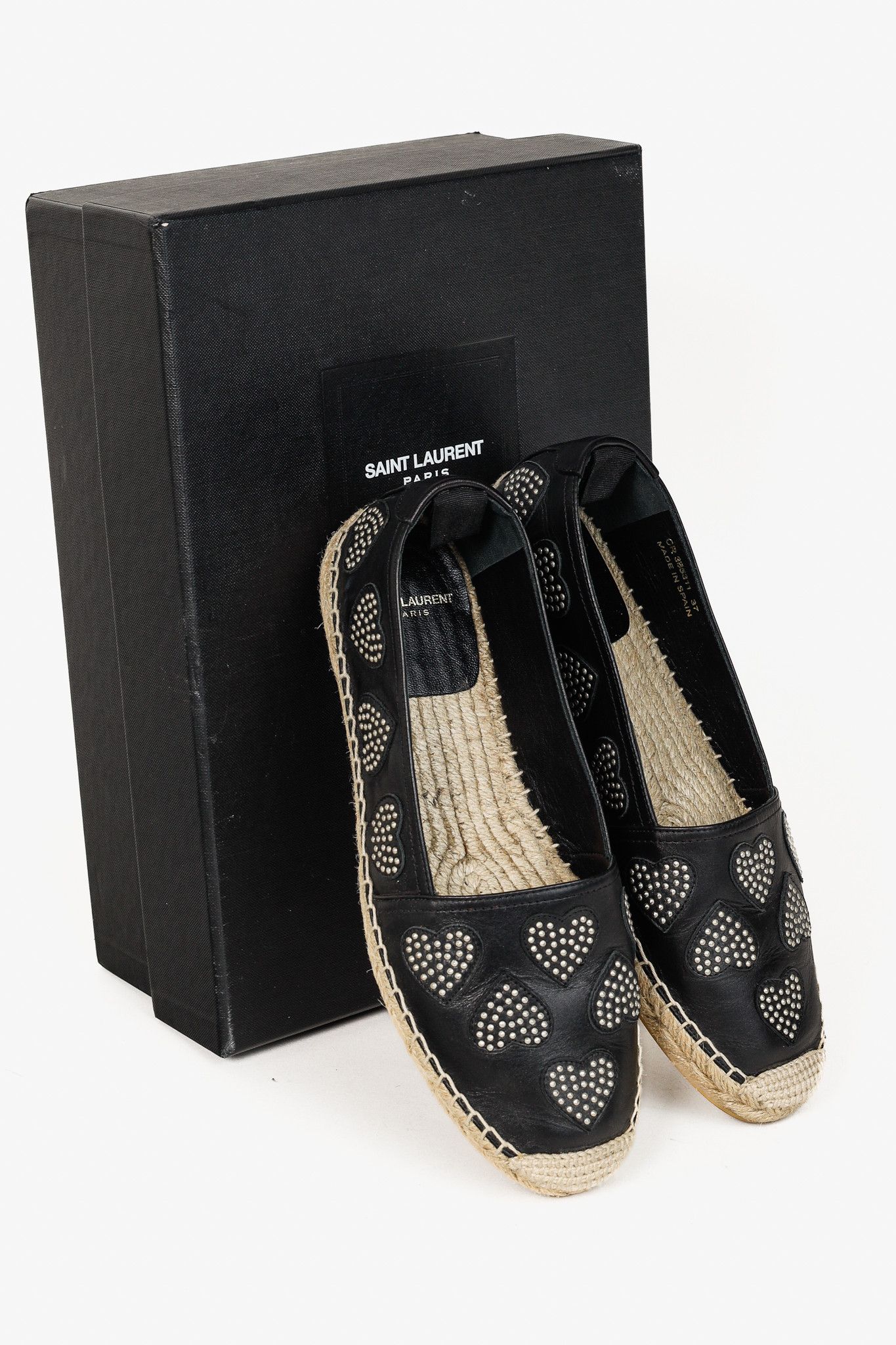 Saint Laurent Paris Saint Laurent Nero Leather Studded Heart Espadrilles Size US 6.5 / IT 36.5 - 12 Thumbnail