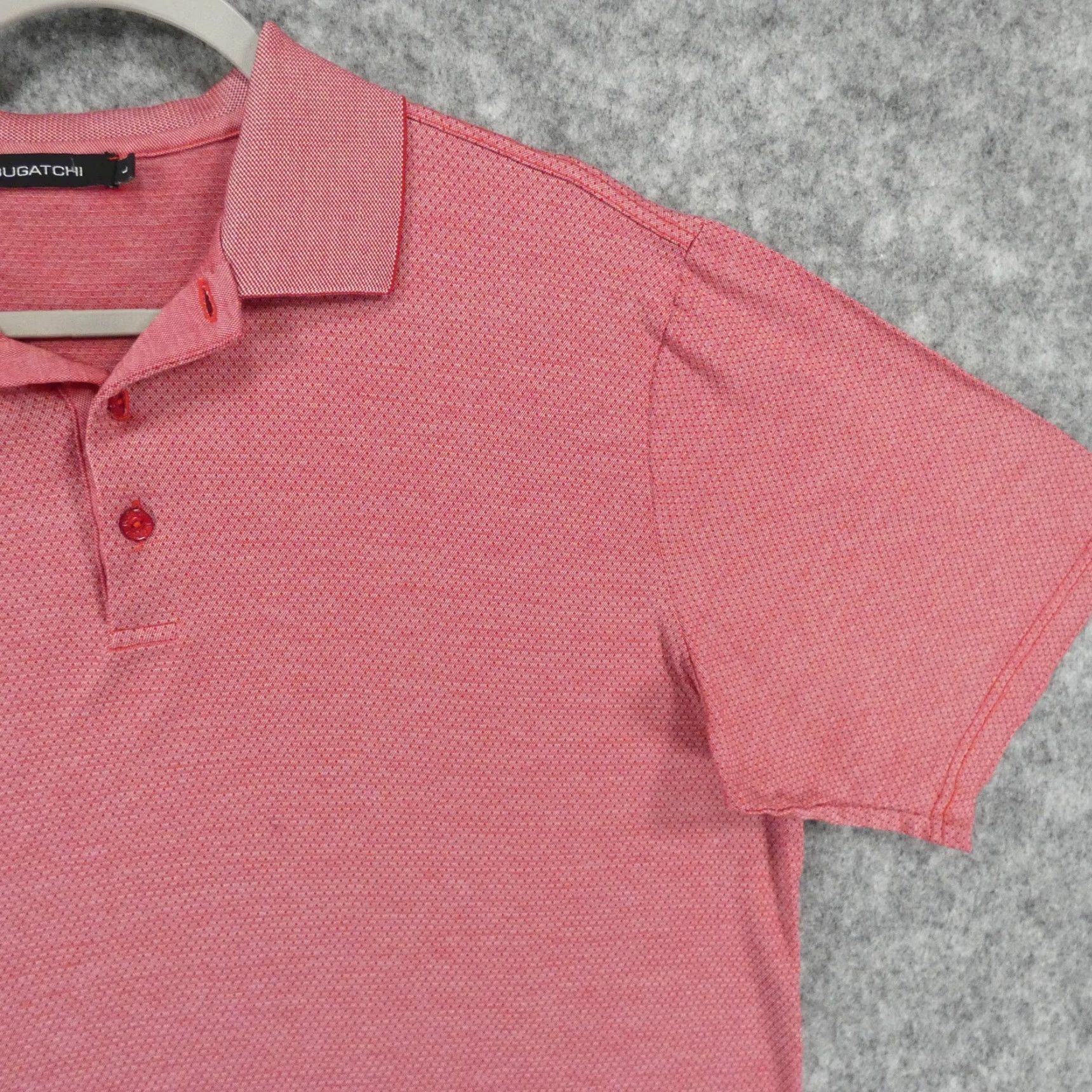 BUGATCHI Bugatchi Polo Shirt Mens L Short Sleeve Red Herringbone Mercerized Cotton Size US L / EU 52-54 / 3 - 6 Thumbnail