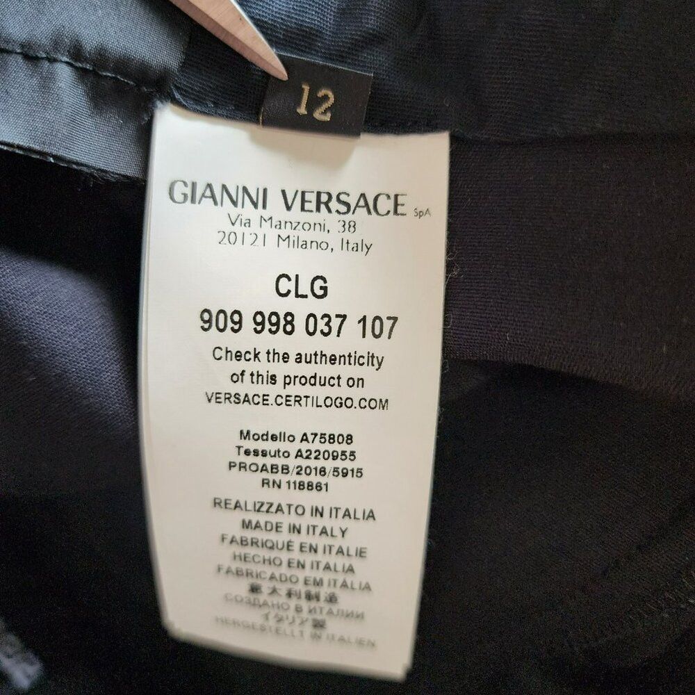Versace Versace Pants US10 IT46 – Black Cotton Blend, Blue Stripe, Size 32" / US 10 / IT 46 - 6 Thumbnail