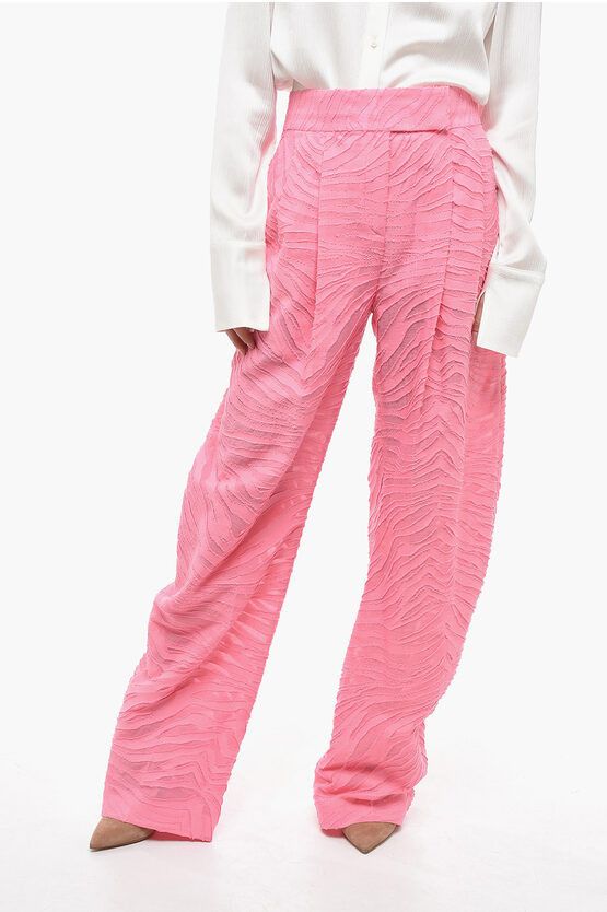 image of The Attico Gary Baggy Pants With Fringed Detail in Pink, Women's (Size 27)