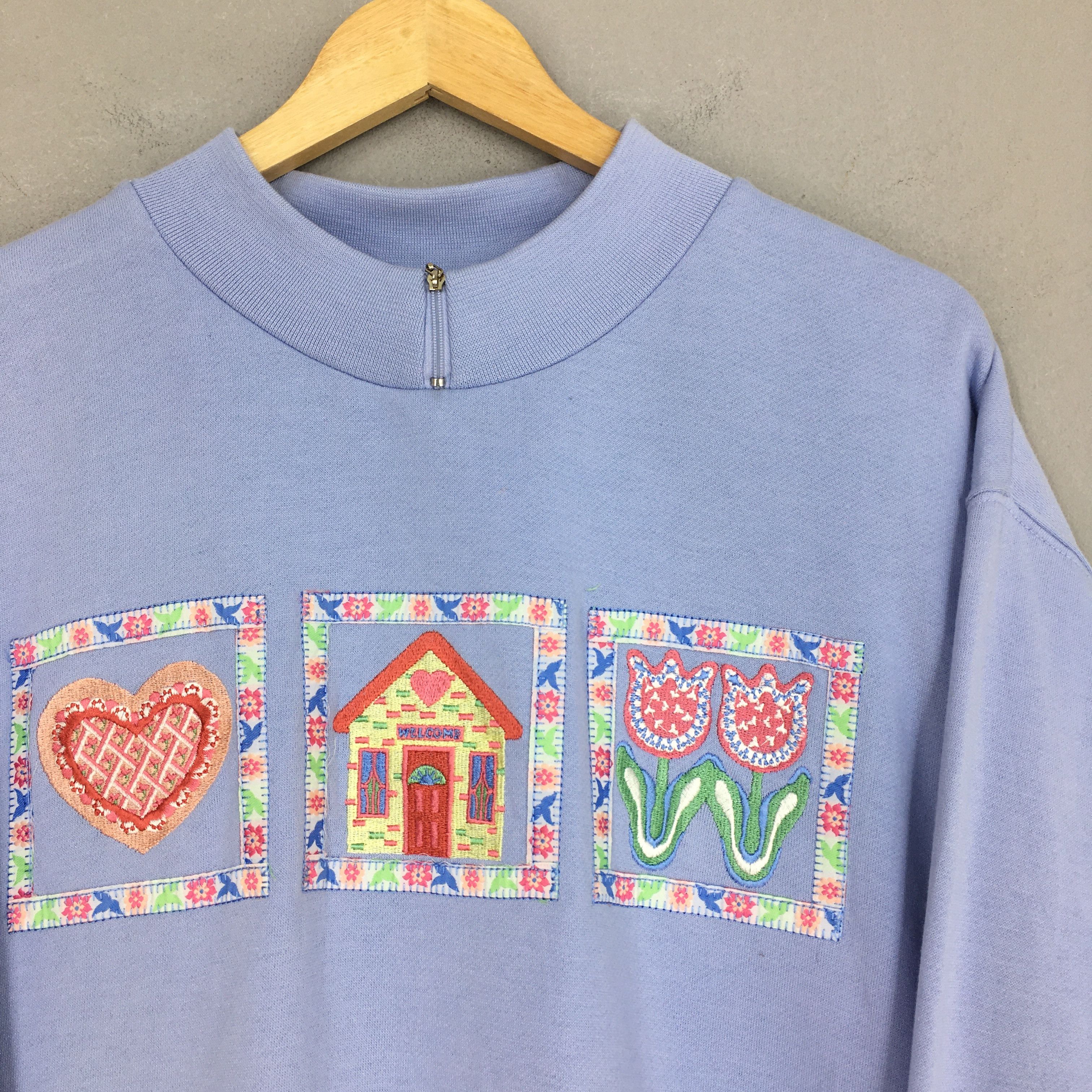 Stitch's Jeans 90s Top Stitch Flower House Love Purple Sweatshirt XLarge Size US XL / EU 56 / 4 - 2 Thumbnail