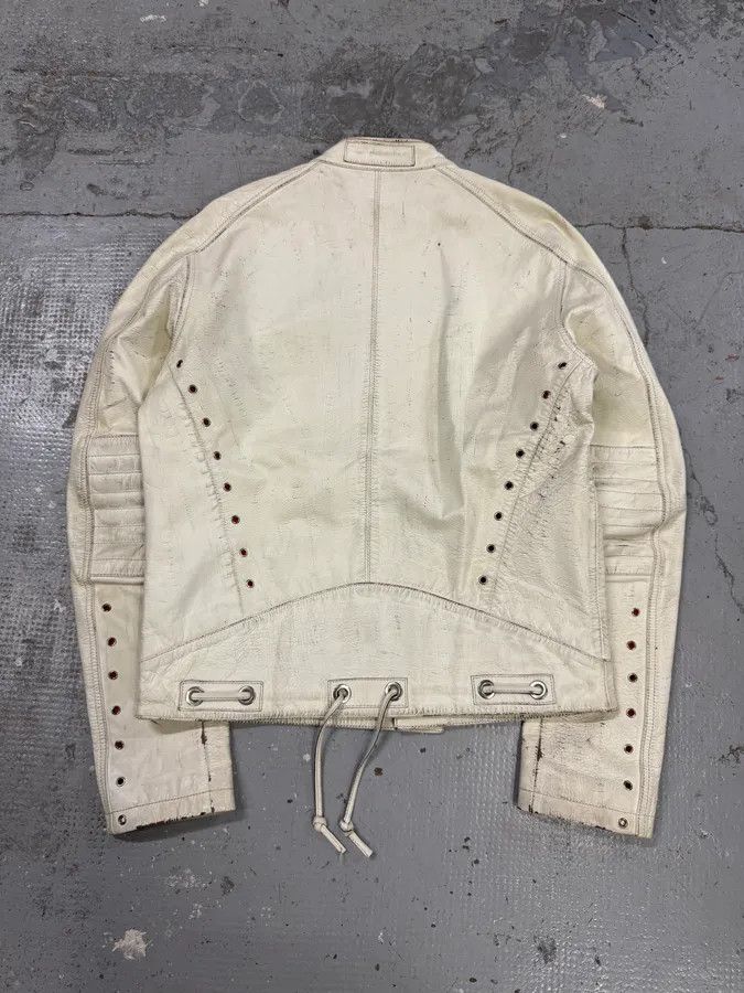 2000s Iceberg White Painted Leather Biker Jacket