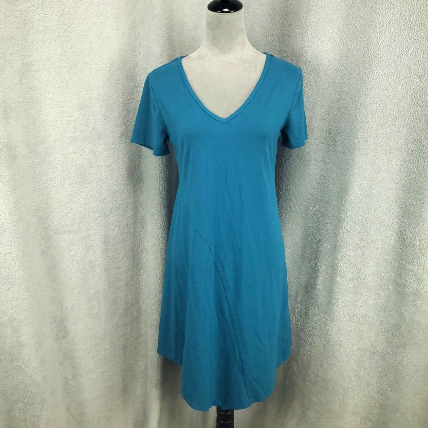 Soft Surroundings Soft Surroundings Dress Womens Small Blue Green Asymmeti Hem V Neck Short Sleeve Dress Size 28" / US 6 / IT 42 - 2 Thumbnail