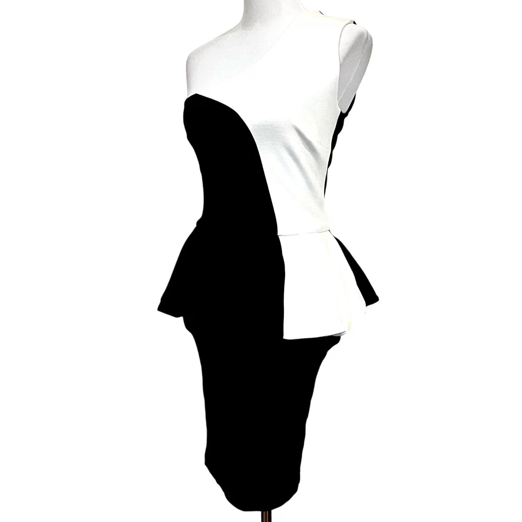 Vintage VINTAGE Torn by Ronny Kobo One Shoulder Dress Black White Knit S Womens Size S / US 4 / IT 40 - 3 Thumbnail