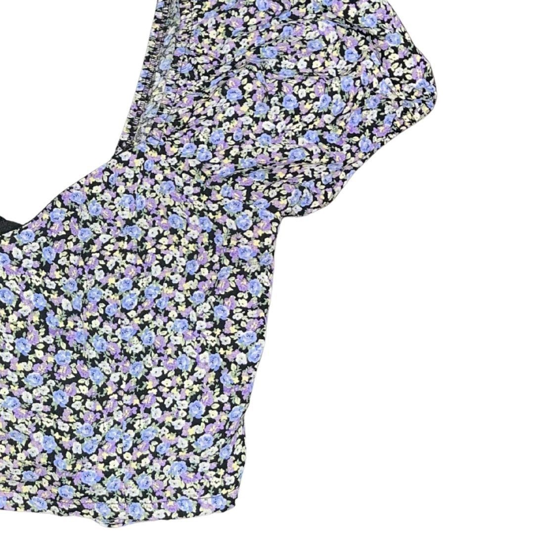 Forever 21 Floral Crop Top Ruched Back Tie Puff Sleeves Y2K Festival Size S / US 4 / IT 40 - 4 Thumbnail