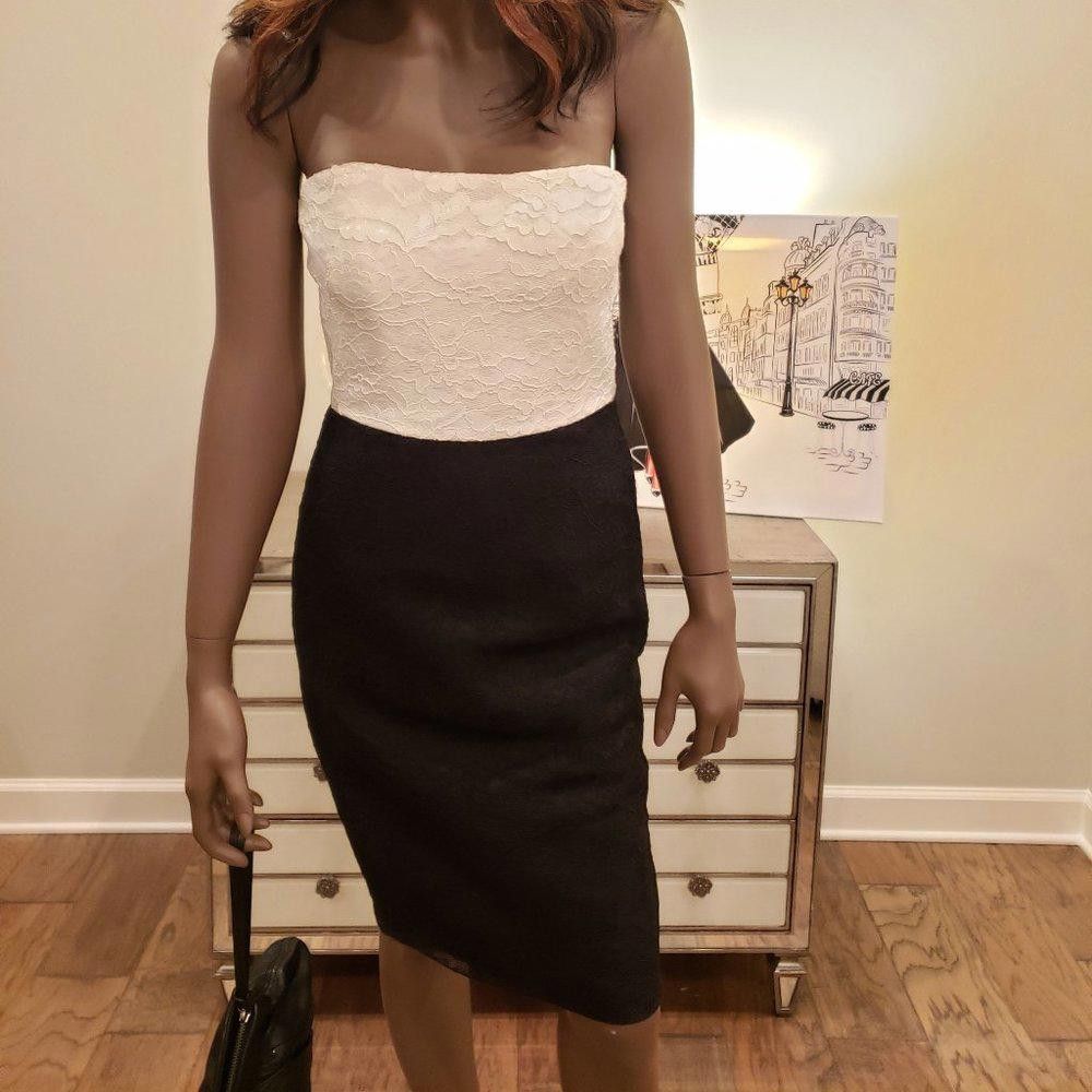 Designer Black Halo White/Black Color-Block Strapless Cocktail Dress Size XS / US 0-2 / IT 36-38 - 1 Thumbnail