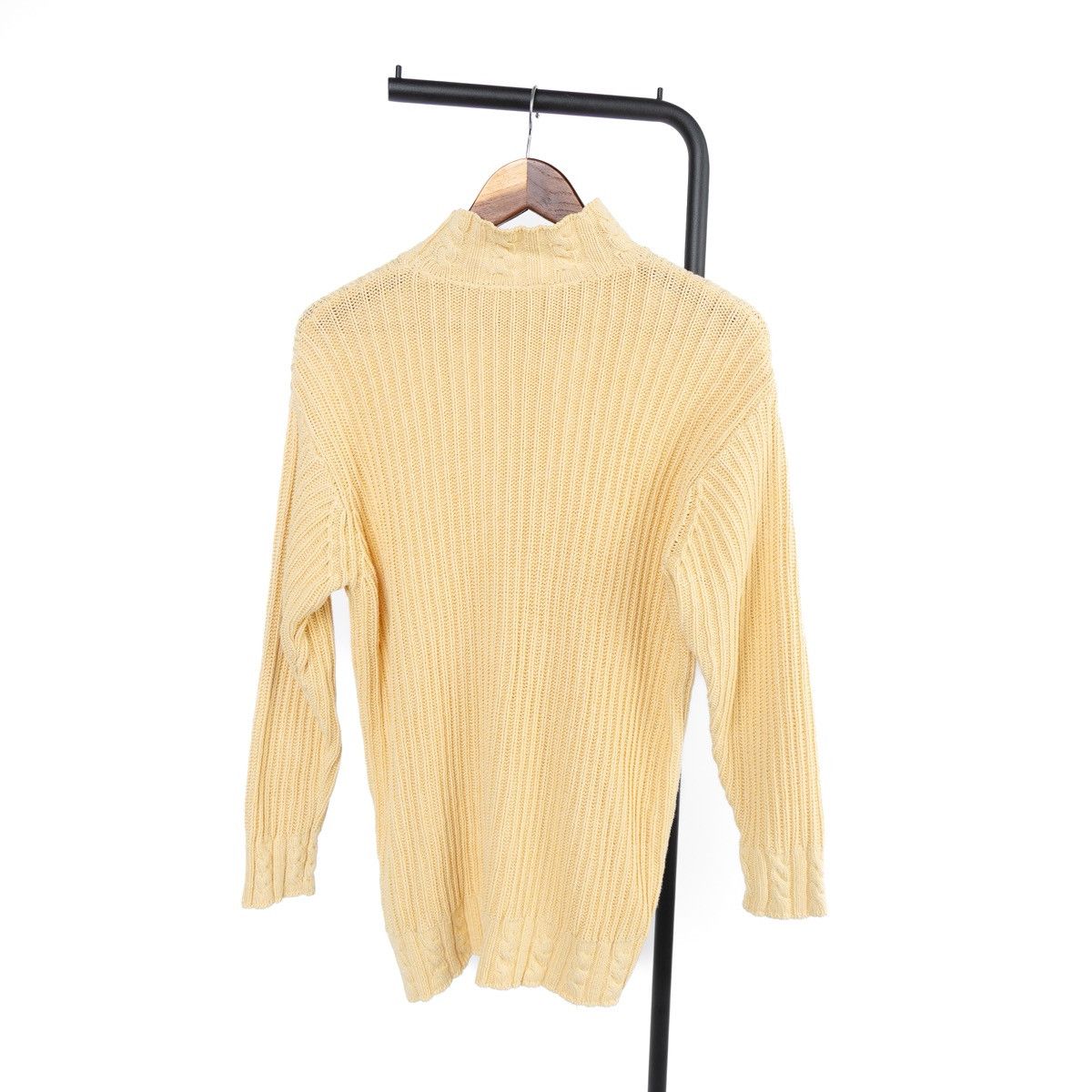 Vintage Vintage Wmns Yellow Cable Knit Sweater High Neck Ribbed Knit Size M / US 6-8 / IT 42-44 - 2 Thumbnail