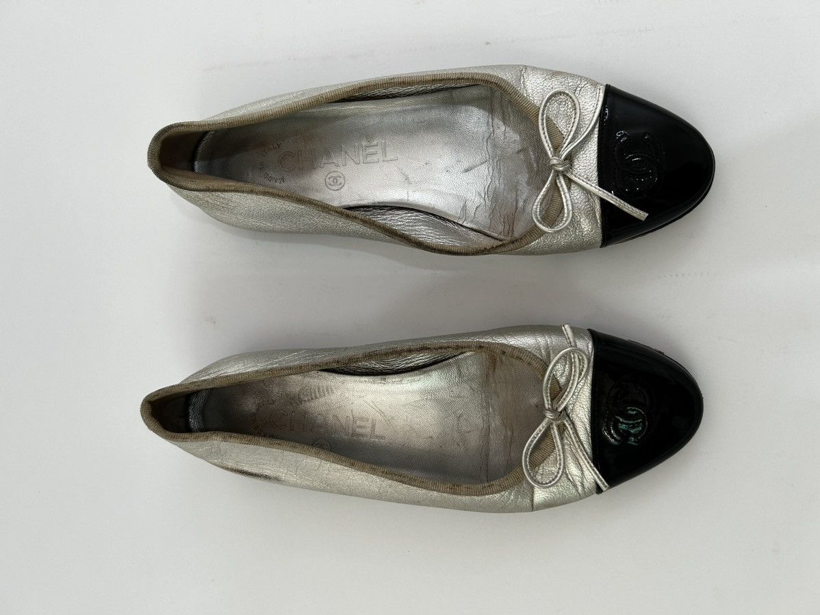 Chanel 💗Chanel Silver/Black💗Patent Leather, Leather Bow CC Cap Toe Size US 6.5 / IT 36.5 - 1 Thumbnail