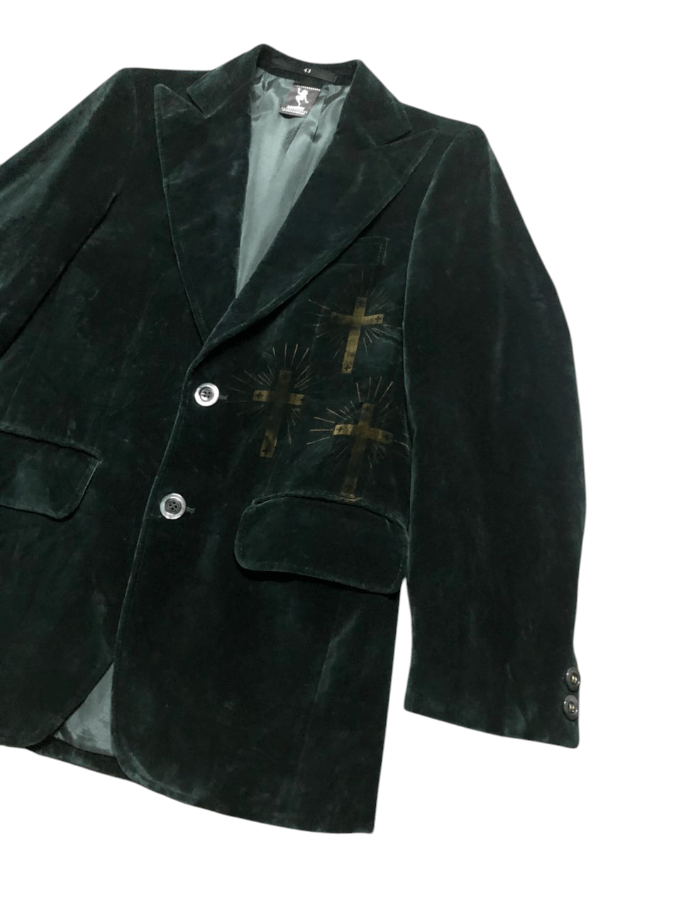 N.Hoolywood N.HoolyWood Green Velvet Blazer Design Cross Printed Size US S / EU 44-46 / 1 - 5 Thumbnail