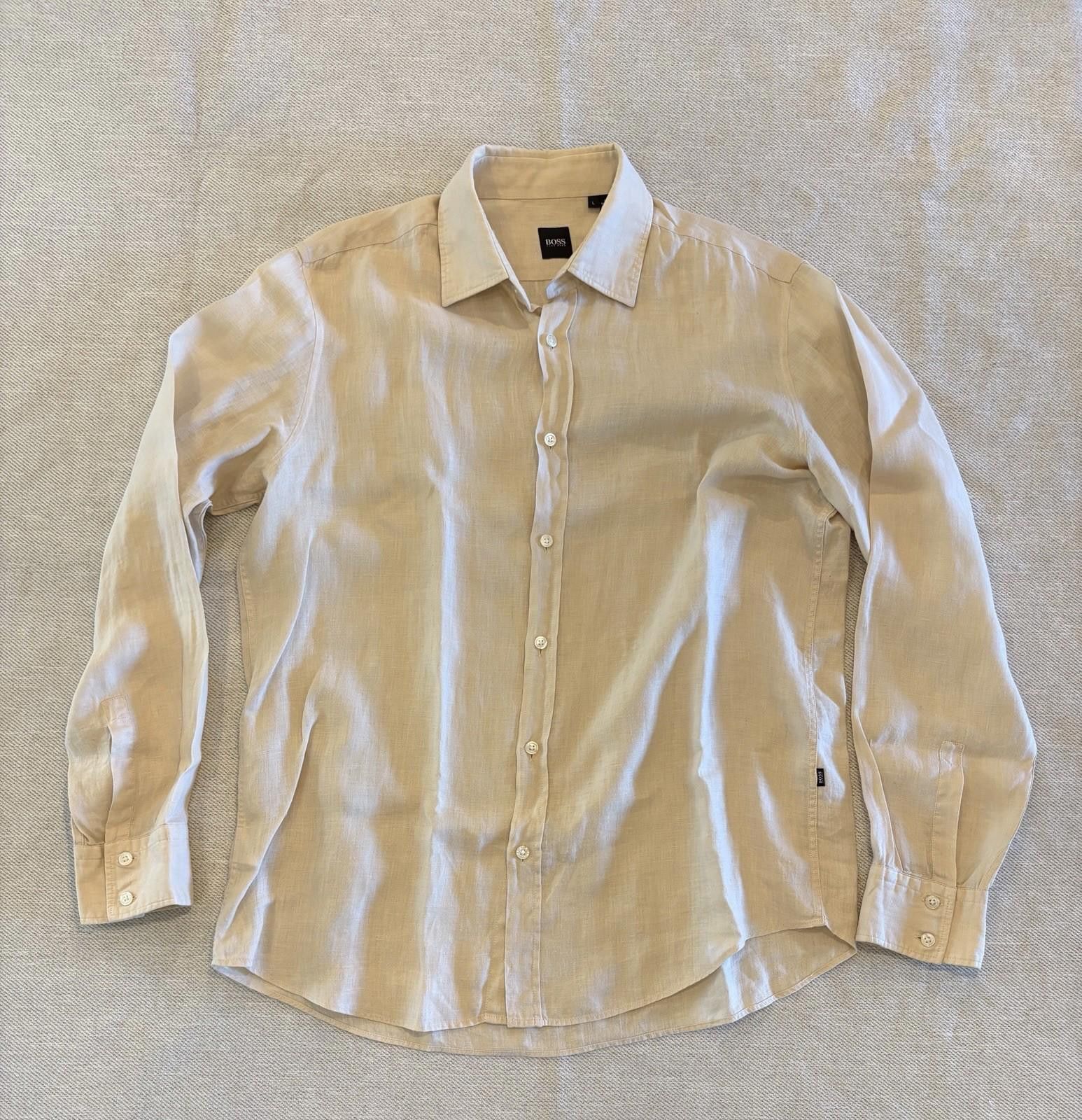 Hugo Boss Boss Hugo Boss Tan Long Sleeved Linen Shirt Size L Size US L / EU 52-54 / 3 - 1 Thumbnail