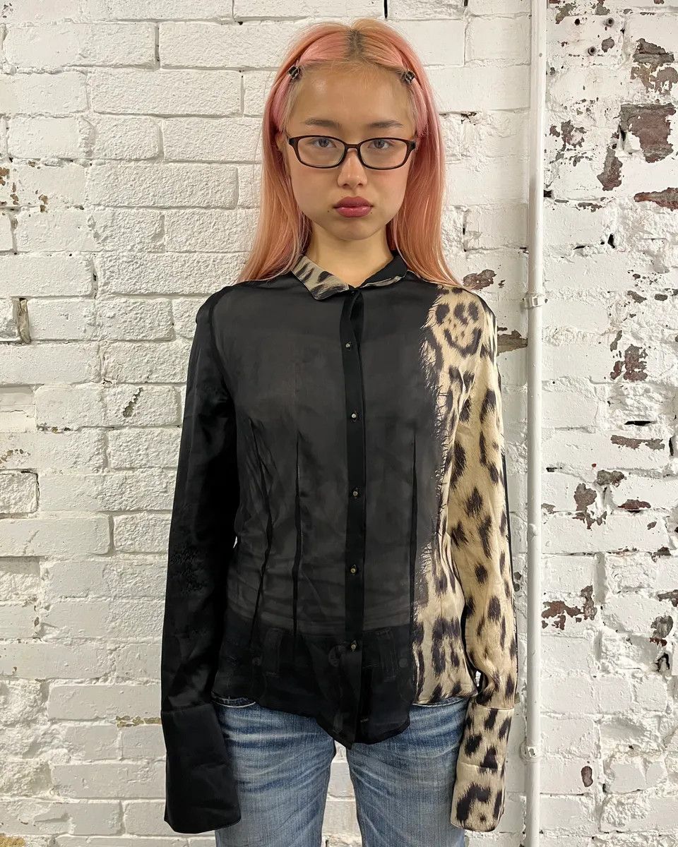 Roberto Cavalli AW2001 Roberto Cavalli Black Silk Leopard Print Shirt Size L / US 10 / IT 46 - 2 Thumbnail
