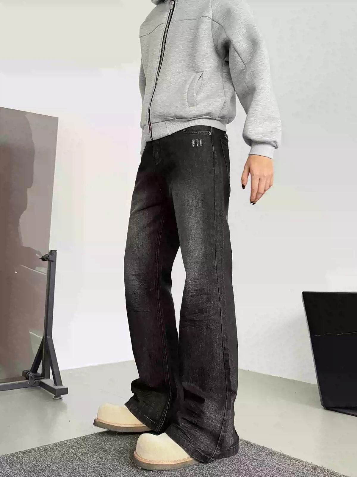 Black Wide Leg Denim Jeans Relaxed Fit Jeans